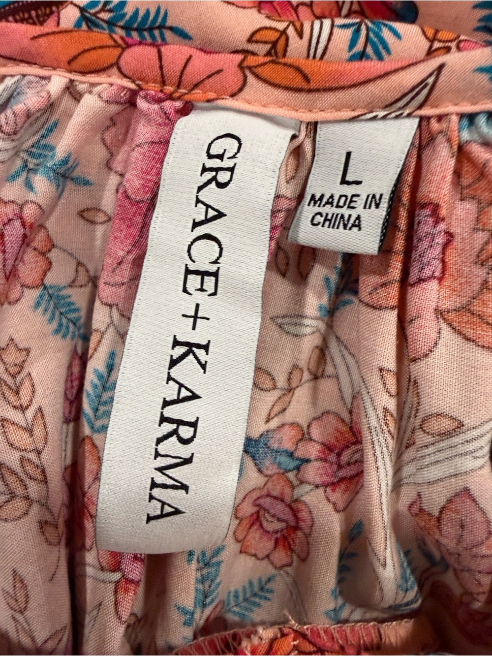 NWT Grace + Karma Size L Boho Peasant Festival Hippie Floral Tassel Tie Blouse - Picture 7 of 12